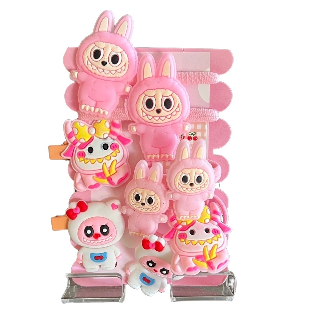 4/$15 Bundle Monster and Friends Girls Hair Ties 6 Hair Ties 2 Hair Clips